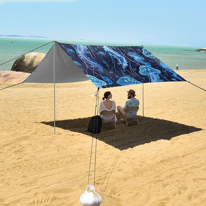 ALAZA Many Blue Jellyfishes Swimming Underwater Beach Tent Sun Shelter Portable Canopy Sunshade for Outdoor Camping Picnics Backyard Fun 10x9 ft