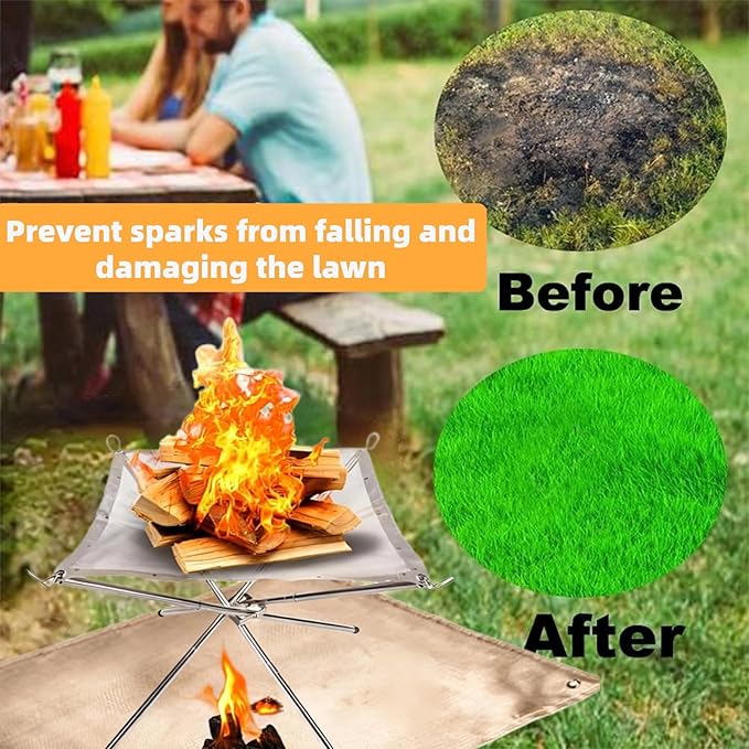 Portable Fire Pit for Camping22 inch Outdoor Folding Fireplace with Heat Resistant Firepit Mat &amp Carrying BagUpgrade 304 Stainless Steel Mesh BBQ Fire Bowl for PicnicsCampfireBackyardGarden