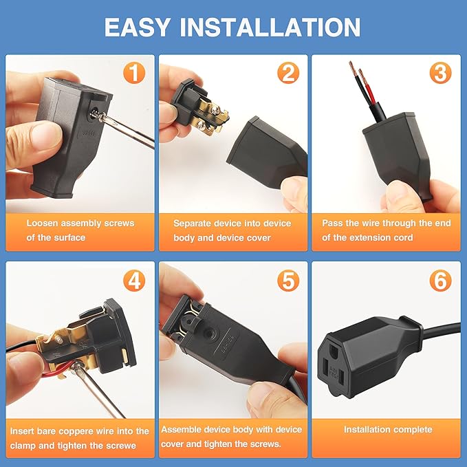 NEMA 5-15P Electrical Replacement Plugs End Extension Cord Ends 125V 15A 2Pole 3Wire Male&ampFemale PlugGround Neutral Generator Plugs 3 Prong Power Replacement Plug5 Set