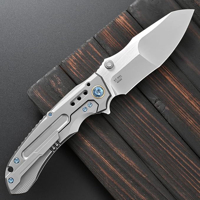 Sitivien ST991 Folding Knife M390 Pearlescent Polishing Steel Blade Titanium Handle with Ball Bearing for Men Women Outdoor Camping Hiking Survival (Silver)