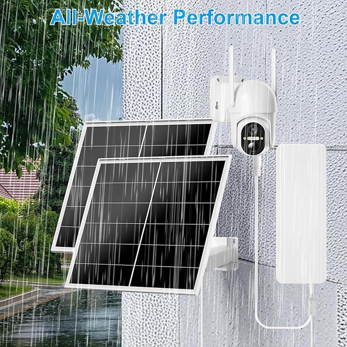 VUEBEE 40W Solar Panel Kit and 24000mAh Battery for PTZ Security Cameras 5V/12V Adjustable Output USB-C &amp DC Plugs 360° Mount IP66 Waterproof