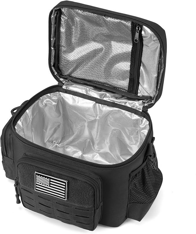 QT&ampQY Tactical Lunch Bag for mens Military heavy duty lunch box work Leakproof insulated Durable Thermal Cooler Bag for Adult Meal for Office Camping Picnic Pail MOLLE Webbing Black