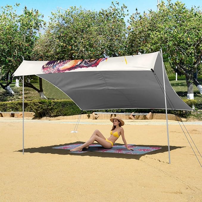 ALAZA T-rex Dinosaur Tyrannosaurus Dino Beach Tent Sun Shelter UPF50+ Protection Beach Shade Canopy w/ 4 Sandbags for Outdoor Camping Fishing Backyard Fun Picnic 10x9 ft