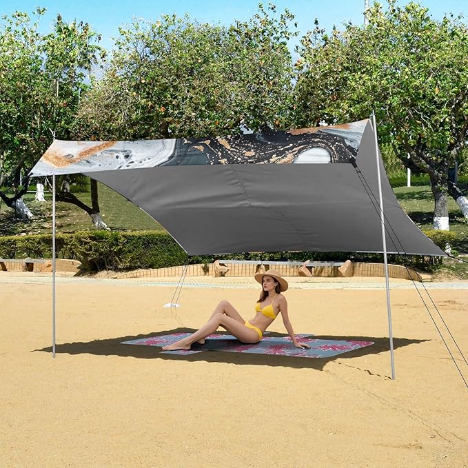 ALAZA Abstract Marble Painting Beach Tent Sun Shelter Portable Canopy Sunshade for Outdoor Camping Picnics Backyard Fun 10x9 ft