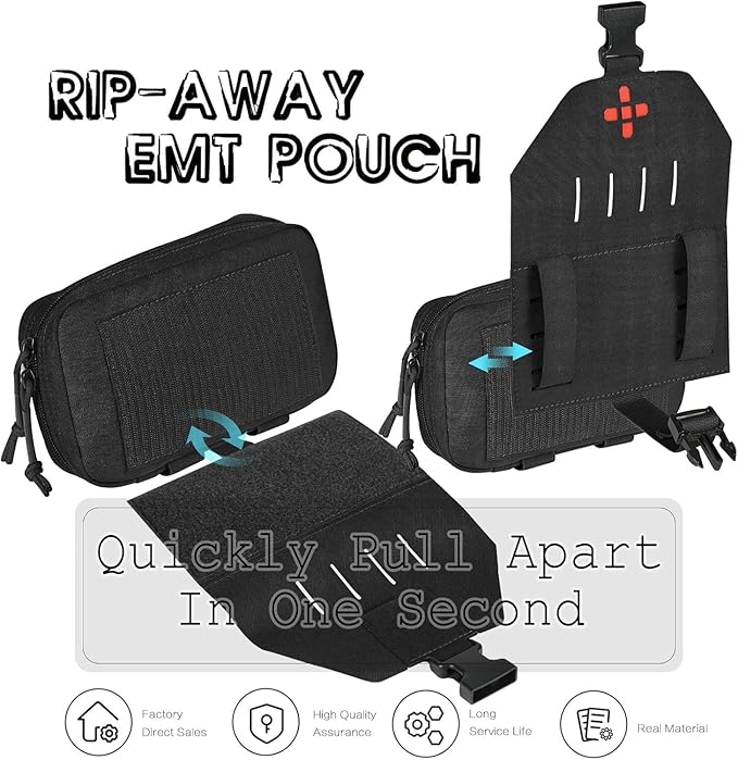 Ifak Pouch-Rapid Deployment Tactical MOLLE Trauma Kit Pouches Quick Release Tear-Off Medical First Aid Kit Organiser with Red Immediate Identify for Emergency Surviva.
