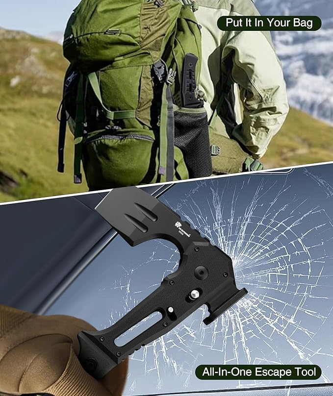 HX OUTDOORS Folding Tactical Axe Survival Multitool DC53 Steel Blade with Black Titanium Camping Axe with Hammer &amp Bottle Opener G10 Handle for Outdoor Gear Tactical and Survival scenarios(Bla