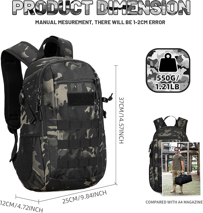 HUNTVP 10L Tactical Backpack Small Backpack Mini Daypack Rucksack Gear Tactical Assault Pack Bag for Hunting Camping Trekking (10L-Camo)