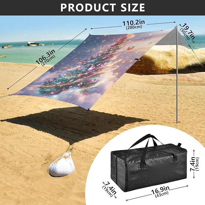 ALAZA Dreamy Christmas Tree Butterfly Beach Tent Sun Shelter Portable Canopy Sunshade for Outdoor Camping Picnics Backyard Fun 10x9 ft