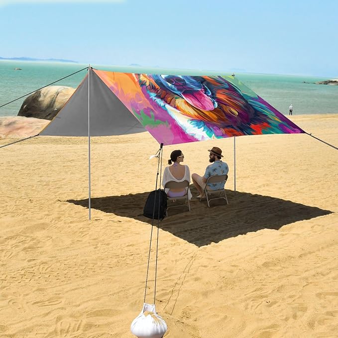 ALAZA German Shepherd Dog Head Colorful Painting Art Style Beach Tent Sun Shelter Portable Canopy Sunshade for Outdoor Camping Picnics Backyard Fun 10x9 ft
