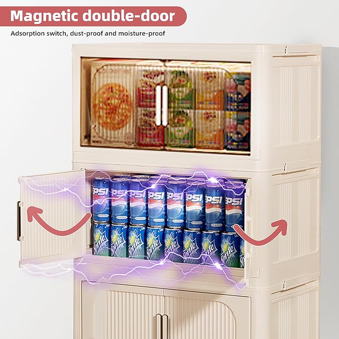 3-Tier Stackable Storage Bins with Lids Foldable Plastic Organizer with Wheels for Closet Bedroom (Reinforce Stripe - 2 Clear &amp 1 Yellow 3 Tier - 16.1 D x 10.8 W x 25.7 H)