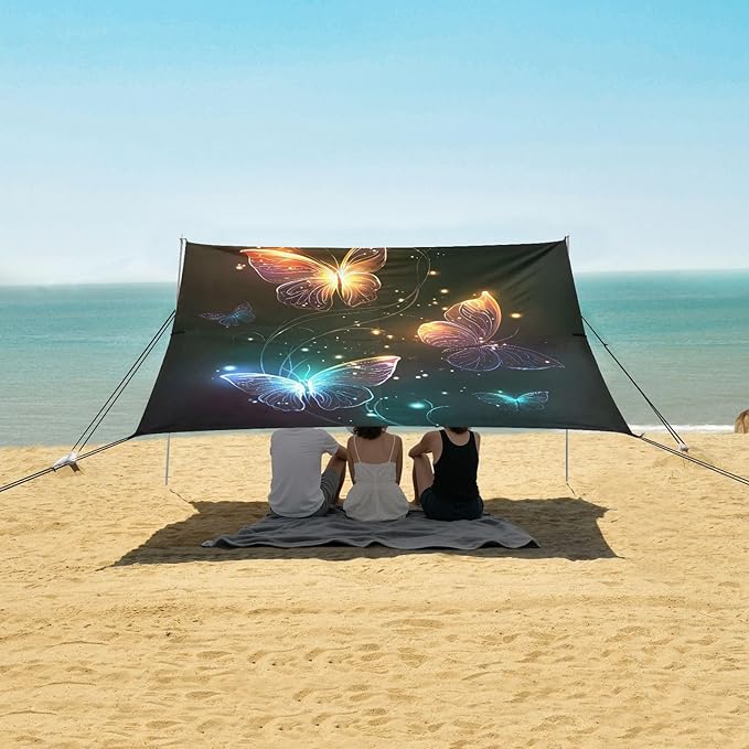 ALAZA Glowing Butterfly Beach Tent Sun Shelter Portable Canopy Sunshade for Outdoor Camping Picnics Backyard Fun 10x9 ft