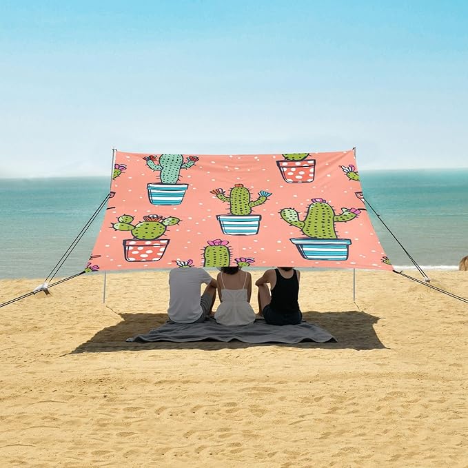 ALAZA Cute Cactus on A Summer Beach Tent Sun Shelter Portable Canopy Sunshade for Outdoor Camping Picnics Backyard Fun 10x9 ft
