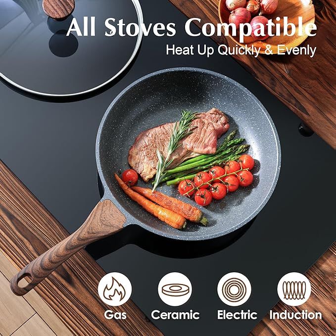 SENSARTE Nonstick Frying Pan Skillet with Lid Omelet Pan with Cover Healthy Cooking Chef's Pan Kitchen Cooking Pan Free of Intentionally Added PFOA/PFOS (12.5inch + Glass Lid)