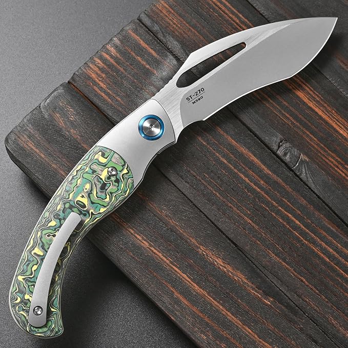 Sitivien ST270 Folding Knife M390 Steel Blade Titanium &amp Carbon Fiber Handle Knife with Pocket Clip for Men Women Outdoor Camping Hiking Survival(Green)