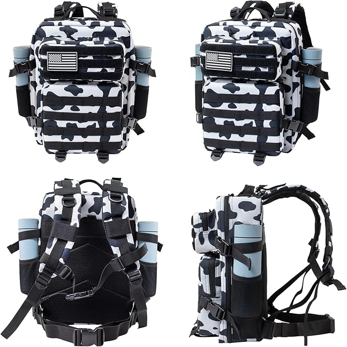 25L Small Military Tactical Backpacks For Men Camping Hiking Trekking Daypack With Bottle Pouch Bug Out Bag Lage MOLLE DayPack - 25L Cow Print Backpack