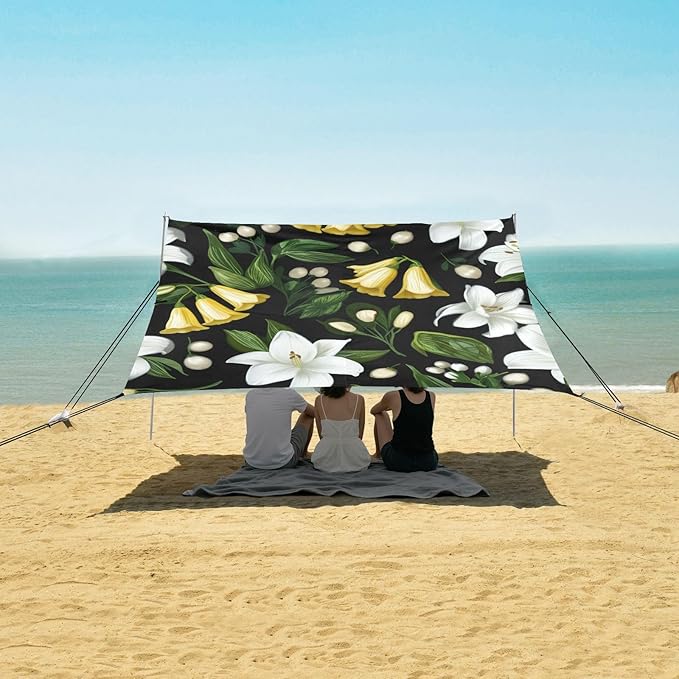 Beach Canopy with Windproof Ropes &amp Sandbags Beach Tent Sun Shade Sun Shelter for Camping Trips Fishing Backyard Fun or Picnics Lily