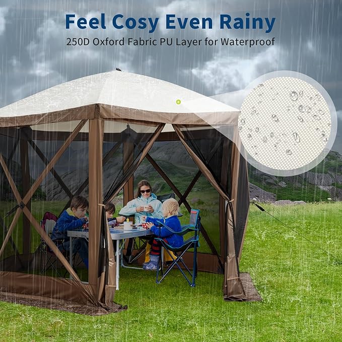 10x10FT Portable Gazebo Tent with Mosquito Netting - Instant Setup Canopy Shelter 6 Sidewalls &amp Carry Bag Stakes for Camping Backyard Lawn Events