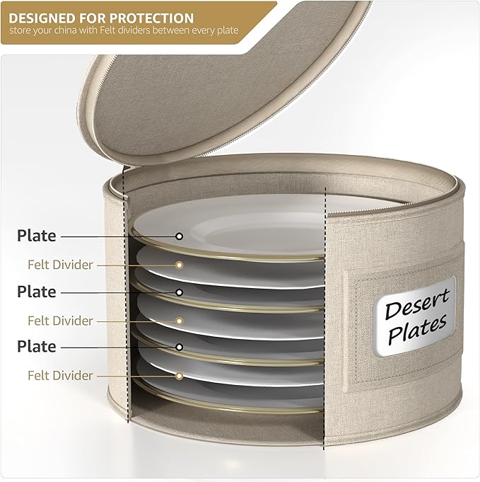 Sorbus China Storage Containers – Dinnerware Organizer for Salad Plates with Lid (Holds Service for 12) with Felt Protectors – 8.5 x 5.5