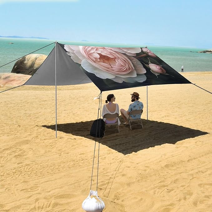 ALAZA Two Large Pale Pink Roses Beach Tent Sun Shelter Portable Canopy Sunshade for Outdoor Camping Picnics Backyard Fun 10x9 ft
