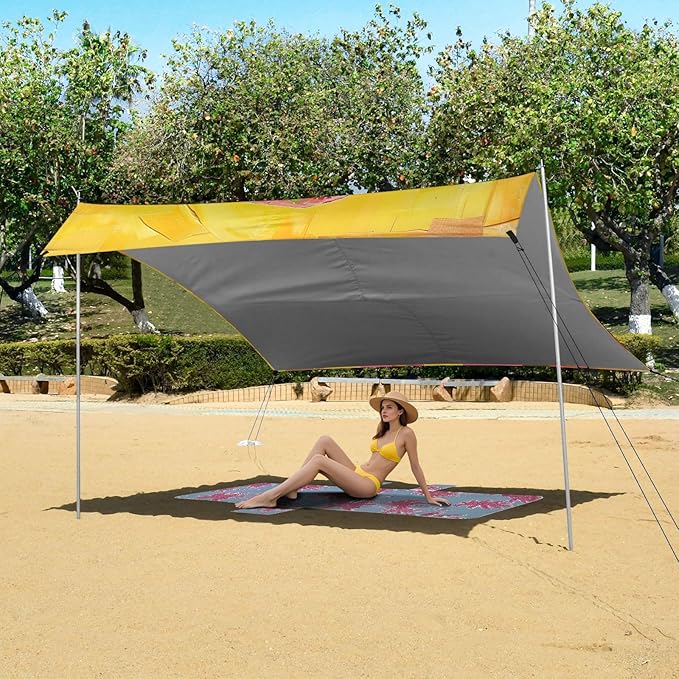 ALAZA Elephant Collage Beach Tent Sun Shelter UPF50+ Protection Beach Shade Canopy w/ 4 Sandbags for Outdoor Camping Fishing Backyard Fun Picnic 10x9 ft