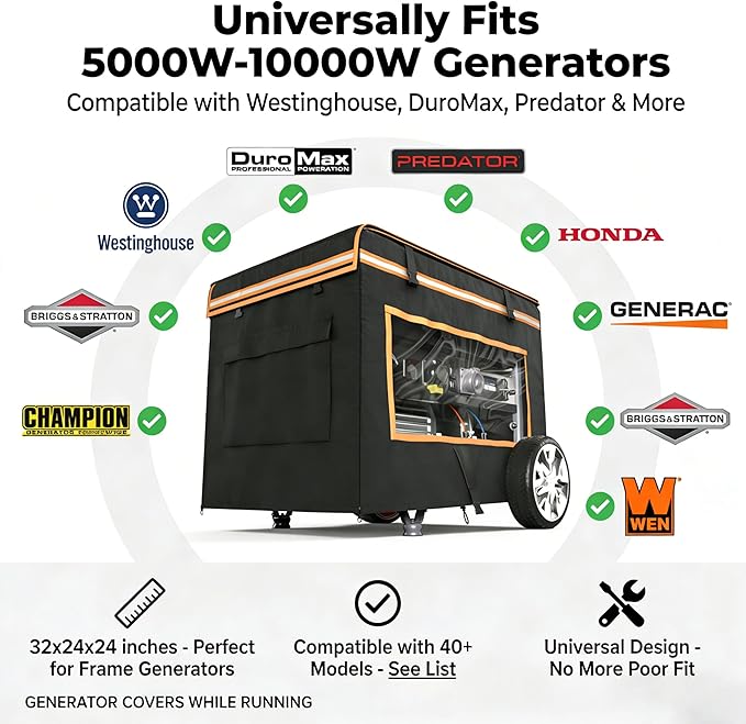 Generator Covers While Running Waterproof 32L x 24W x 24H Heavy Duty Generator Covers for Outside Compatible with 5000W-10000W Generator Overall Protection for Generator Black