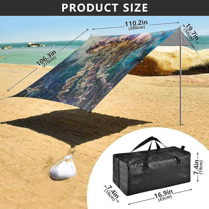 ALAZA Jellyfish Sea Marine Beach Tent Sun Shelter Portable Canopy Sunshade for Outdoor Camping Picnics Backyard Fun 10x9 ft