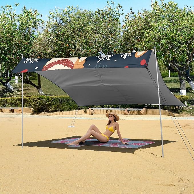ALAZA Chrismas Corgi Pattern Beach Tent Sun Shelter Portable Canopy Sunshade for Outdoor Camping Picnics Backyard Fun 10x9 ft