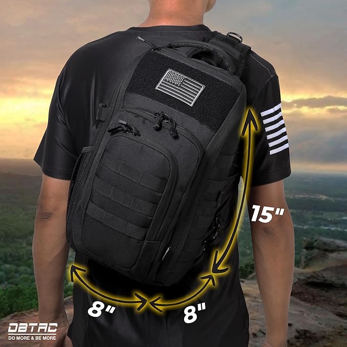 DBTAC Tactical Personal Defense EDC Bags &amp Packs | 10L Military Shoulder Backpack with Sling for Concealed Carry Range Travel Hiking Outdoor Sports (Charcoal Camo)