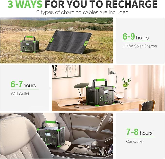 EBL 519Wh Solar Generator Kit 500W(Peak 1000W) Portable Power Station with 100W 20V Solar Panel Backup Battery Power Supply for RV/Van Camping Fishing Climbing Road Trip Home Use