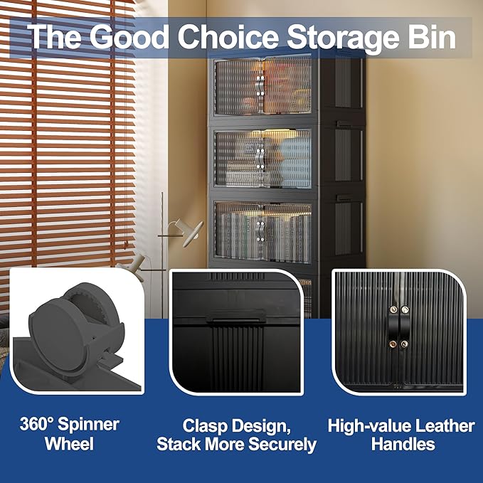 SAILUN 116Gal/464Qt Stackable Storage Bins Folding Collapsible Storage Bins with a Lid Closet Organizers and StorageBlack 26 W x 17 D x 56.7 H