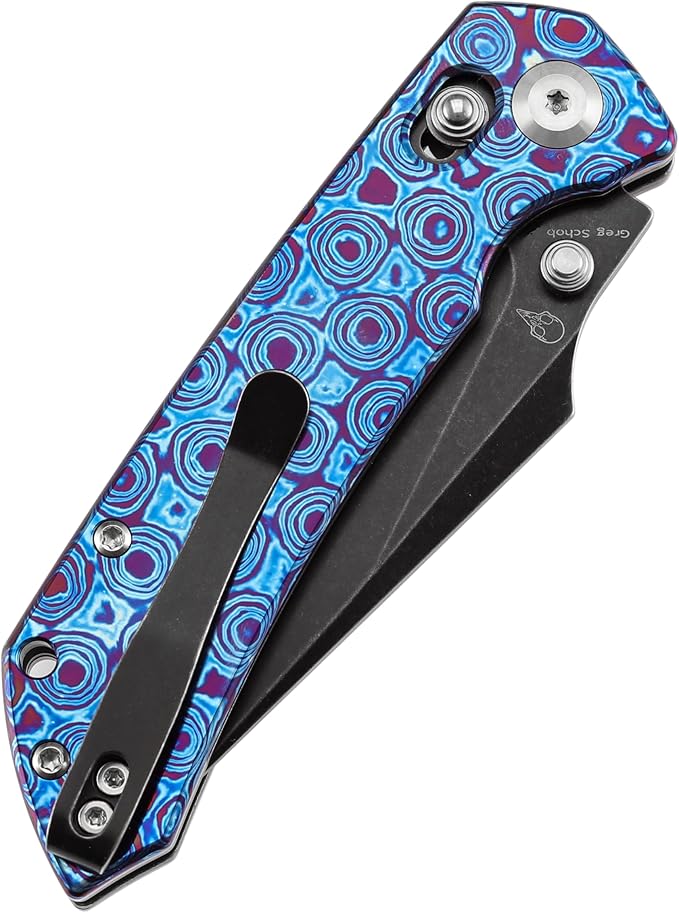 KANSEPT Fenrir Pocket Knife 3.48'' Black Stonewashed CPM S35VN Harpoon Sharp Blade Timascus Handle Thumb Stud Pocket Clip for Edc Camping Survival Hiking Folding Knives K1034V6