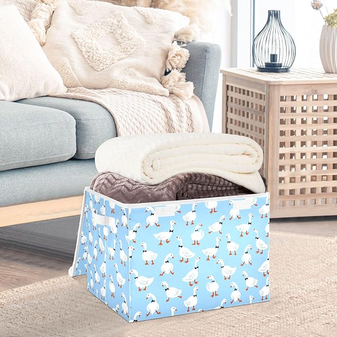 Storage Box Duck Geese Closet Storage Bins with Lids Foldable Oxford Fabric Storage Box for Home Bedroom Closet Office (16.5x12.6x11.8 in)