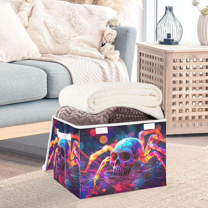 AIXIWAWA Lidded Storage Cube (Surreal Skull) Fabric Foldable Closet Bins with Flip Lid and Handles Organizer Basket Container 16.5 x 12.6 x 11.8 IN