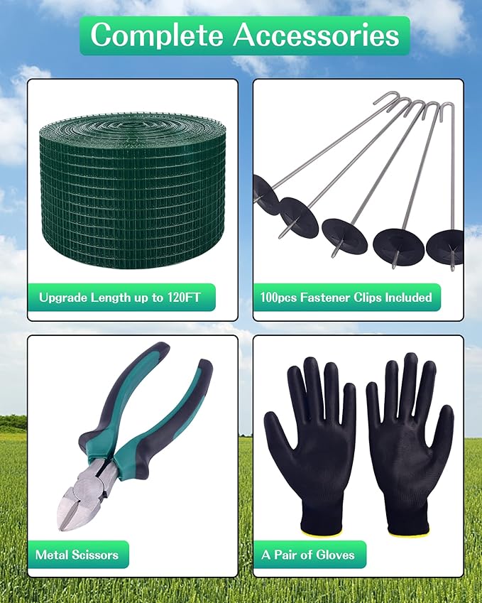 Solar Panel Bird Guard6inx120ft Critter Guard for Solar Panels with 100pcs Fastener ClipsPVC Coated Galvanized Pigeon Solar Panel MeshCritter Guard with PlierGloves for Bird Proofing