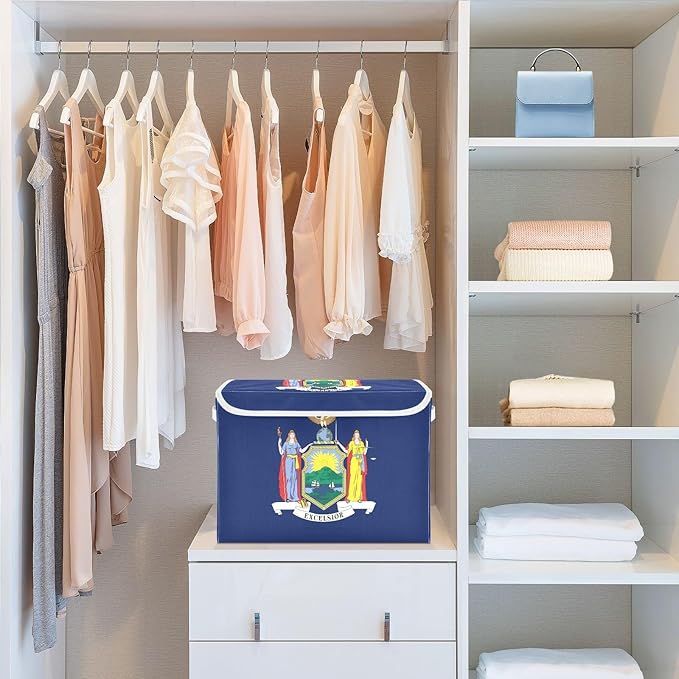 New York New Yorker Ny Flag Blue Storage Bin with Lid Foldable Storage Organizer Bins with Handles for Dorm Room