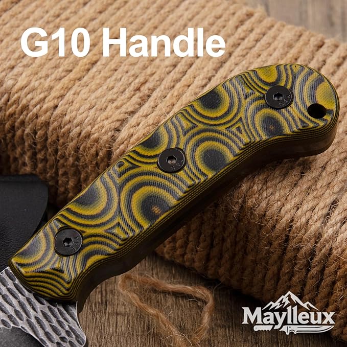 Fixed Blade Knife with Sheath 1095 Steel Outdoor Survival Hunting Tools Camping G10 Handle EDC (Yellow Style 1)