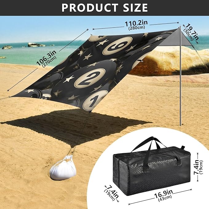 ALAZA Billiard and Gloden Star Seamless Beach Tent Sun Shelter Portable Canopy Sunshade for Outdoor Camping Picnics Backyard Fun 10x9 ft