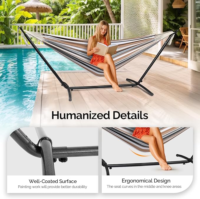 ONCLOUD 550 LBS Capacity Double Hammock with Stand Included with Portable Carrying Bag Heavy Duty 2-Person Hammock for Outdoors &amp Indoors - Desert Stripe Series TDCTZ1 - Desert Stripe
