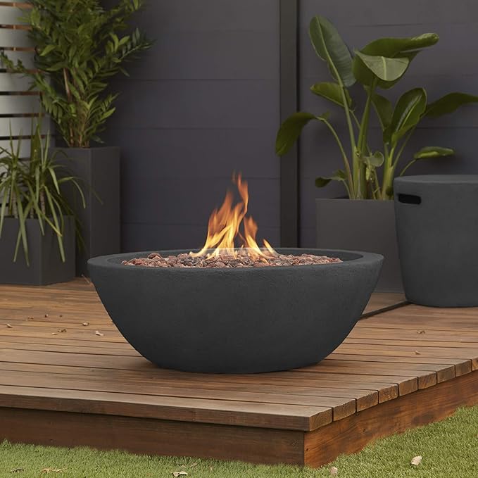 Real Flame Riverside 36 Propane or Natural Gas Fire Pit - Stainless Steel Burners Natural Gas Conversion Kit Included 50000 BTUs Push Button Ignition - Shale