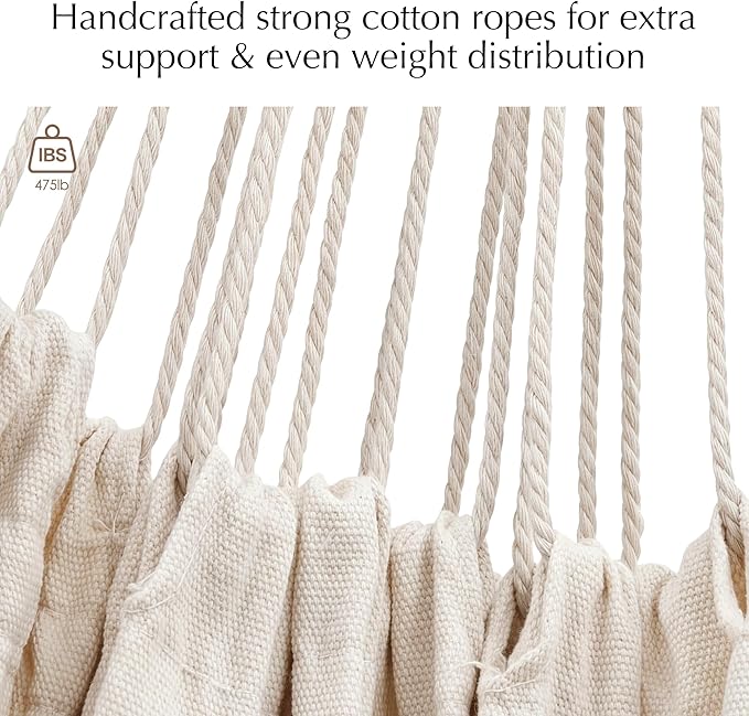 PNAEUT Double Hammocks for Outside Replacement Outdoor Tree Hammock for Indoor Patio Porch Garden (Tassel Beige Medium)