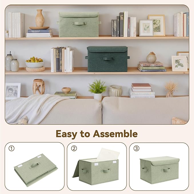 GRANNY SAYS Stoarge Basket with Lid Decorative Storage Boxes Closet Storage Bins for Clothes Collapsible Stackable Organization Sage Green&ampDark Green 2-Pack