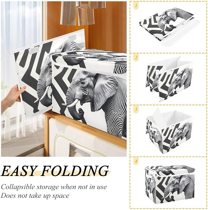 Storage Cube with Lid Abstract Elephant Print 16.5×12.6×11.8 IN Collapsible Large Capacity Foldable Storage Basket Bin Organizer
