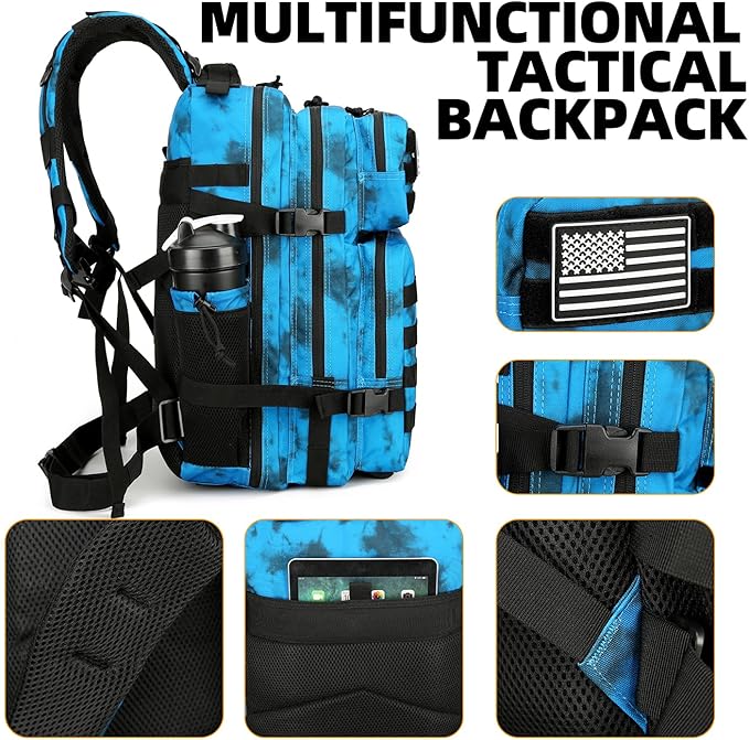 Lovelinks21 25L Tactical Backpack Military Tactical Backpack for Men and Women Small Assault Pack Outdoor Travel Hiking Camping Rucksack with Molle Webbing (Blue Water Pattern)