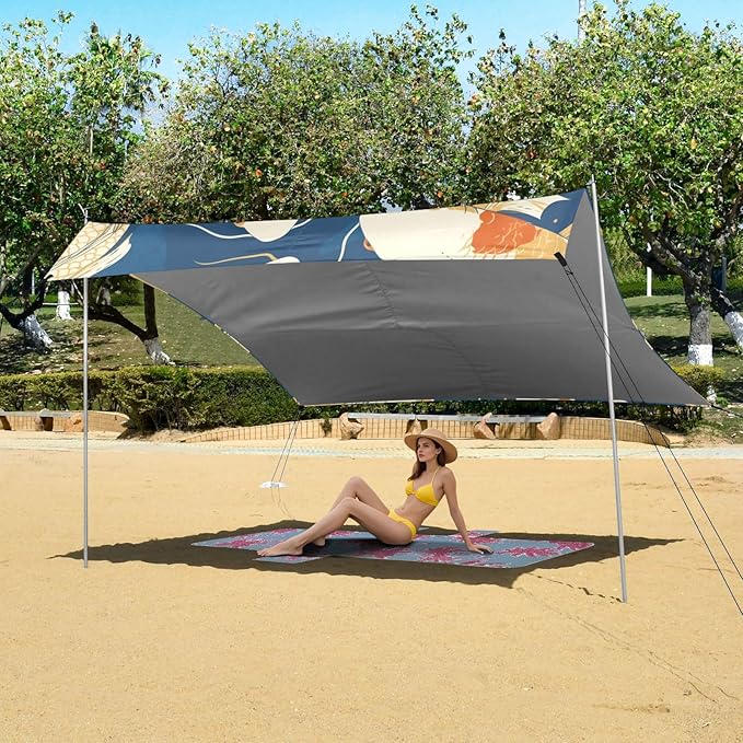 Seamless Pattern Beach Tent UPF50+ Lightweight Shade Sun Shelter with Sturdy Poles Sandbags and Shovel for Camping Picnics Backyard