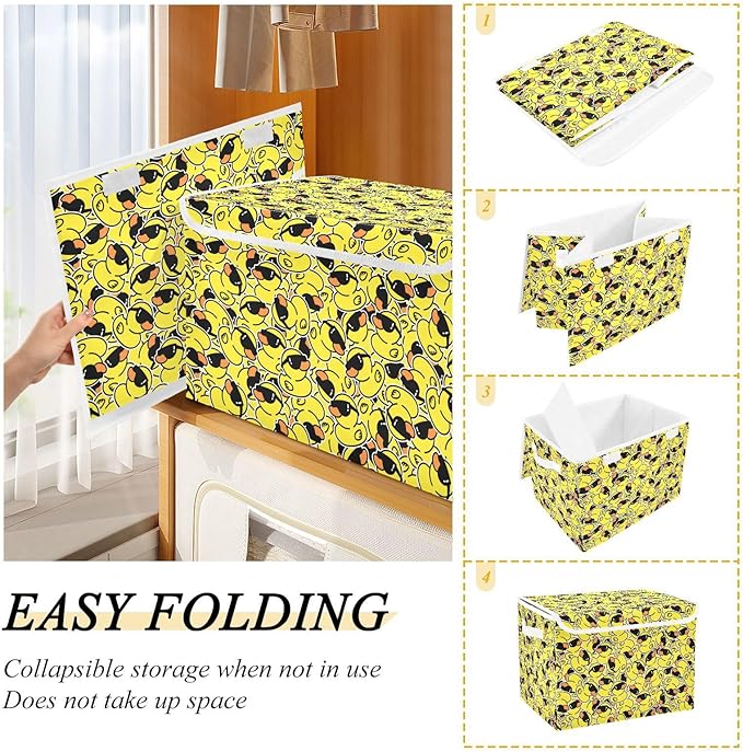 Yellow Duck Cartoon Lidded Home Storage Bins Closet Storage Bins Foldable Oxford Fabric Storage Box for Home Bedroom Closet Office (16.5x12.6x11.8 in)