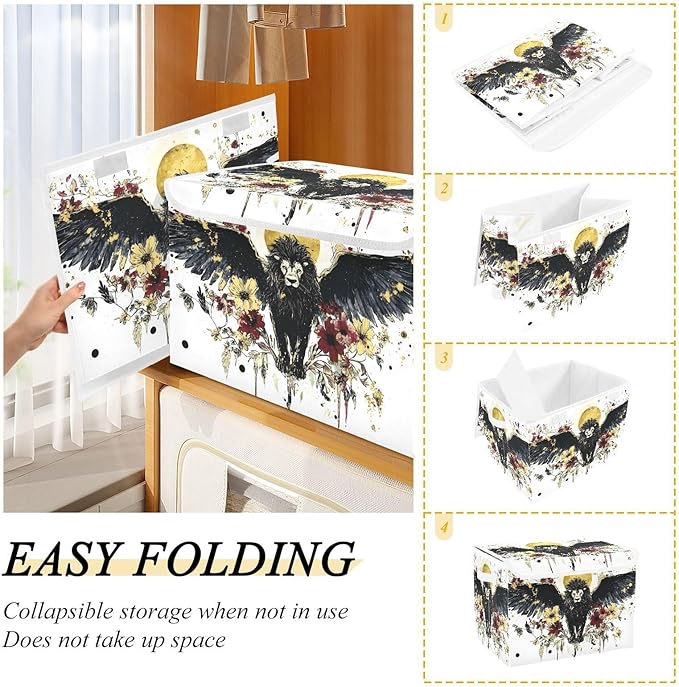 AIXIWAWA Lidded Storage Cube (Lion with Wings) Fabric Foldable Closet Bins with Flip Lid and Handles Organizer Basket Container 16.5 x 12.6 x 11.8 IN
