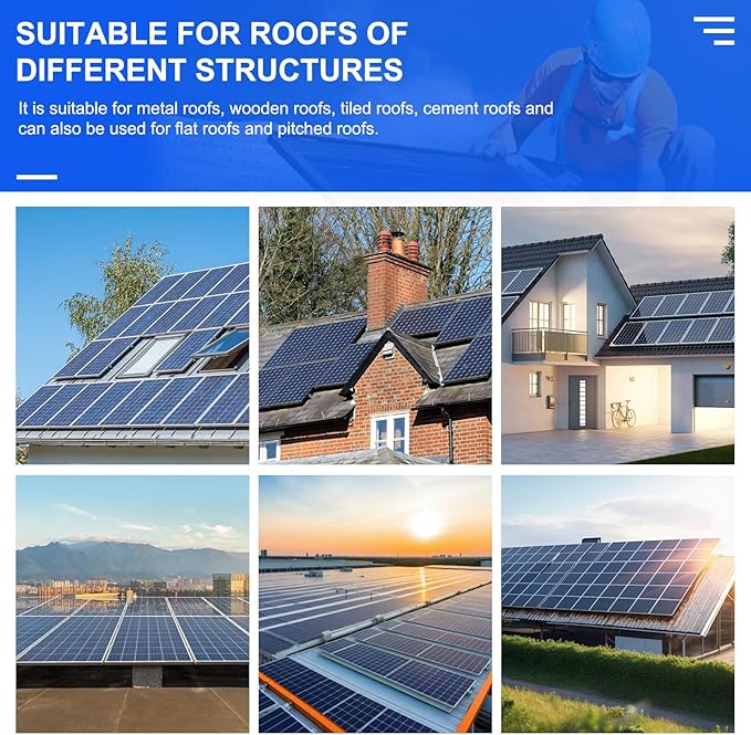 10PCS Solar Panel Mounting Brackets Solar Panel Mount for 1-4PCS Thickness 1.4” Solar Panels Solar Panel Brackets with 10x 6 Mini Rails 4X Water Drain Clips for ShingleSlateMetal and Tin Roof
