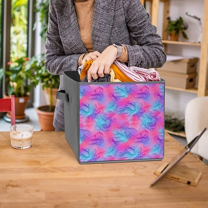 Foldable Storage Cube with Handles Purple Rainbow Bisexual Pride Flag Art 10.6 Inch Collapsible Fabric Bin for Books Clothes Toys Sturdy Organizer for Bedroom &amp Dorm