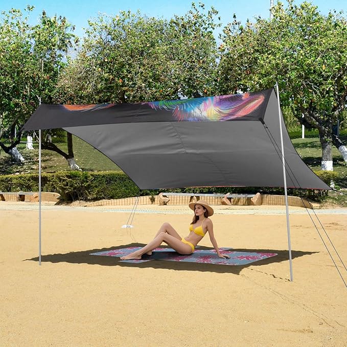 ALAZA Dog Crayon Drawing Beach Tent Sun Shelter UPF50+ Protection Beach Shade Canopy w/ 4 Sandbags for Outdoor Camping Fishing Backyard Fun Picnic 10x9 ft