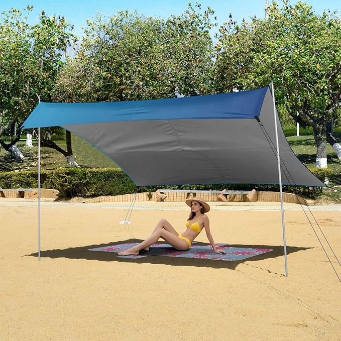Dark Blue Gradient Beach Canopy UPF50+ Easy Setup Portable Sun Shelter with Carrying Bag for Camping Picnics Backyard &amp Fishing